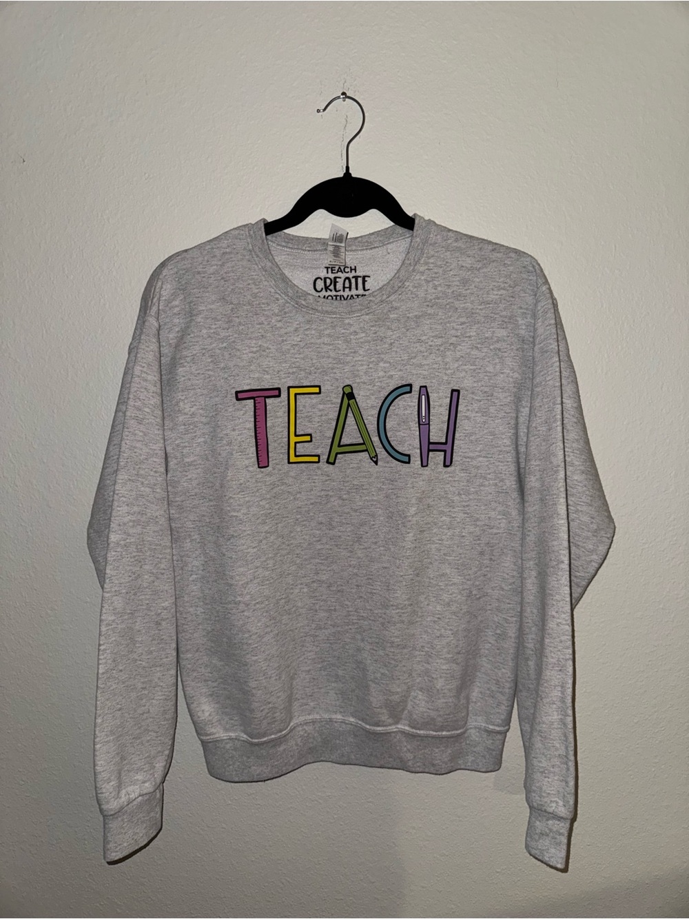 Jerzees Gray CREATIVE 'TEACH' Crewneck Sweatshirt
